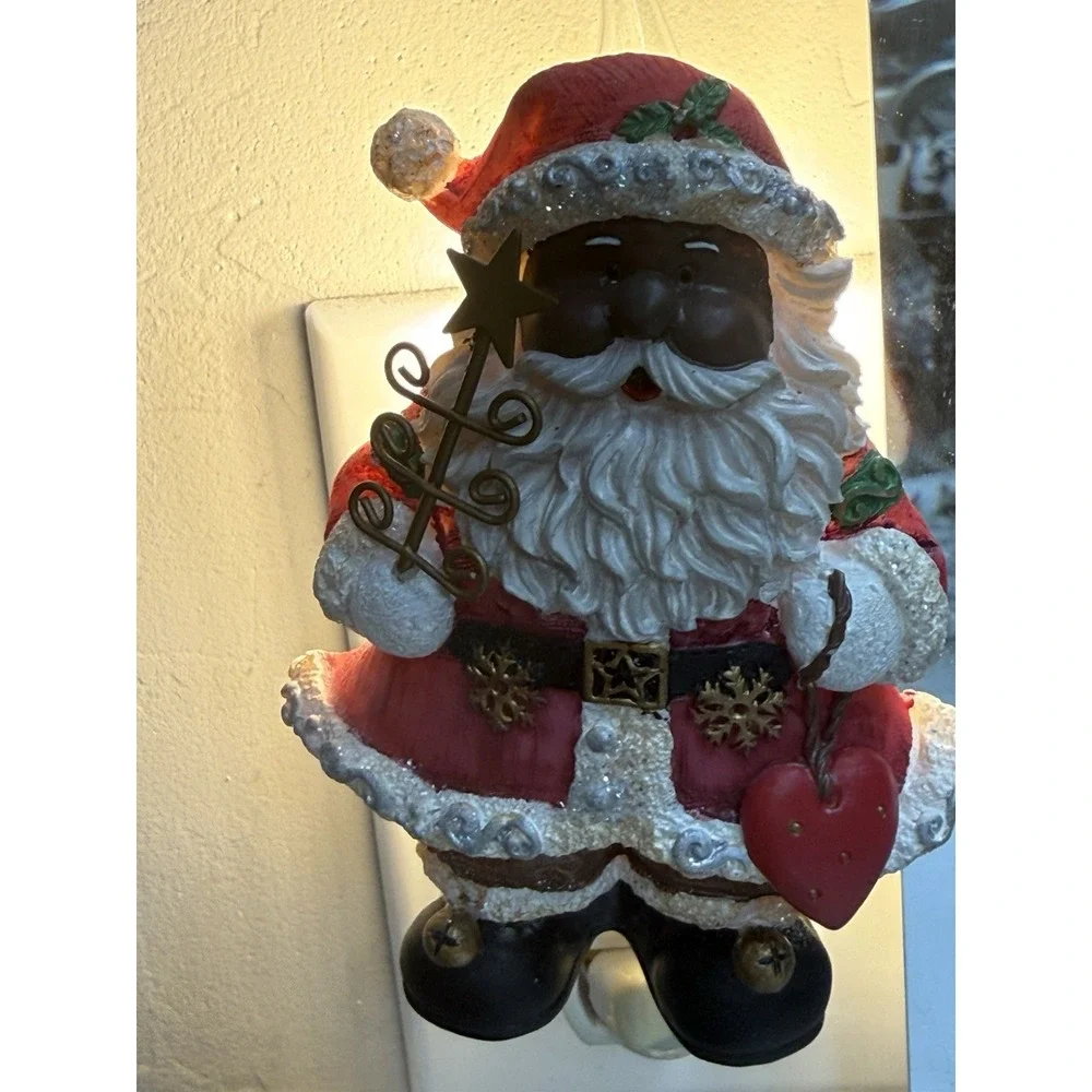 Vintage African American Black Santa Claus Plug In Night Light Lot of 3 WORKING